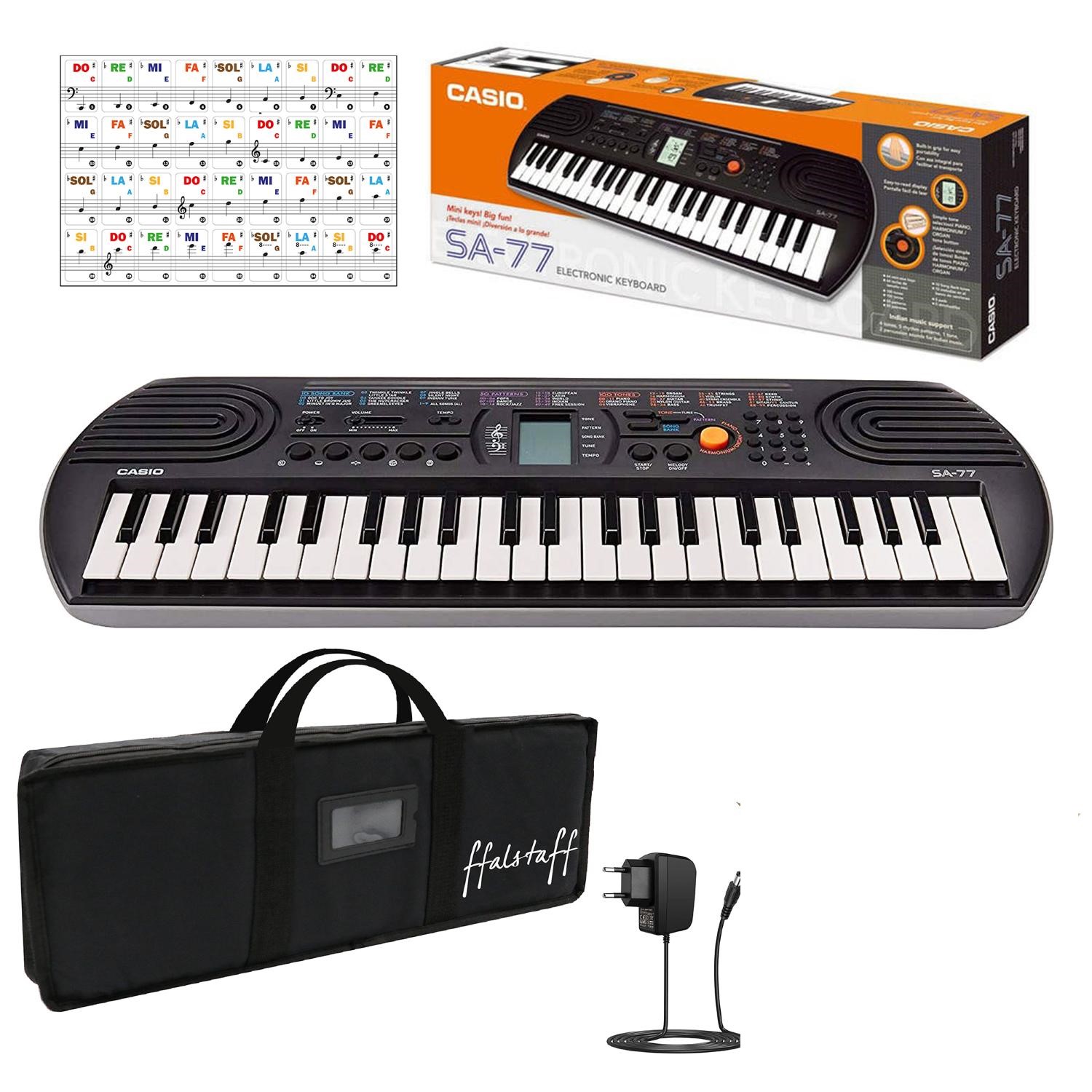 CASIO SA77, Borsa ffalstaff con Imbottitura 5 mm Alimentatore e Adesivi con Notazione Italiana
