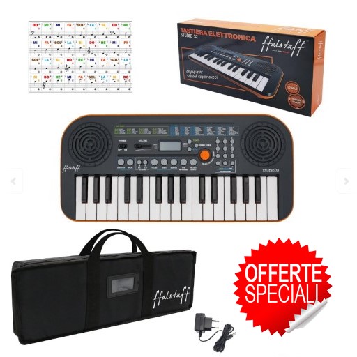 STUDIO-32 Tastiera Elettronica 32 Tasti, Borsa con Imbottitura 5 mm, Alimentatore e Adesivi con Notazione Italiana