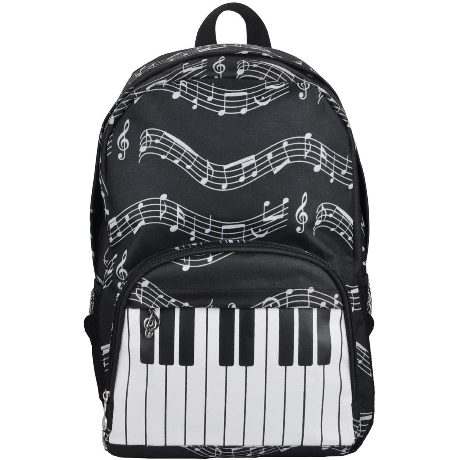 ZAINO CON TEMA MUSICALE Stupendo zaino a tema musicale indispensabile per trasportare libri o quant'altro!
Sfondo nero con note e tastiera.
Molto capiente, pratico e comodo; facile da trasportare.
Articolo costituito da 1 scomparto principale e da tasca frontale, entrambe con chiusura a cerniera.