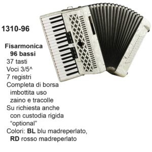 FISARMONICA DAM  96 BASSI 131096RD 37 TASTI VOCI, 3/5 CON  E TRACOLLE, Col. Rosso Madreperlato