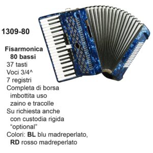 FISARMONICA DAM 80 BASSI
130980BL, 37 TASTI VOCI, 3/4 CON   E TRACOLLE, Col. Blu Madreperlato