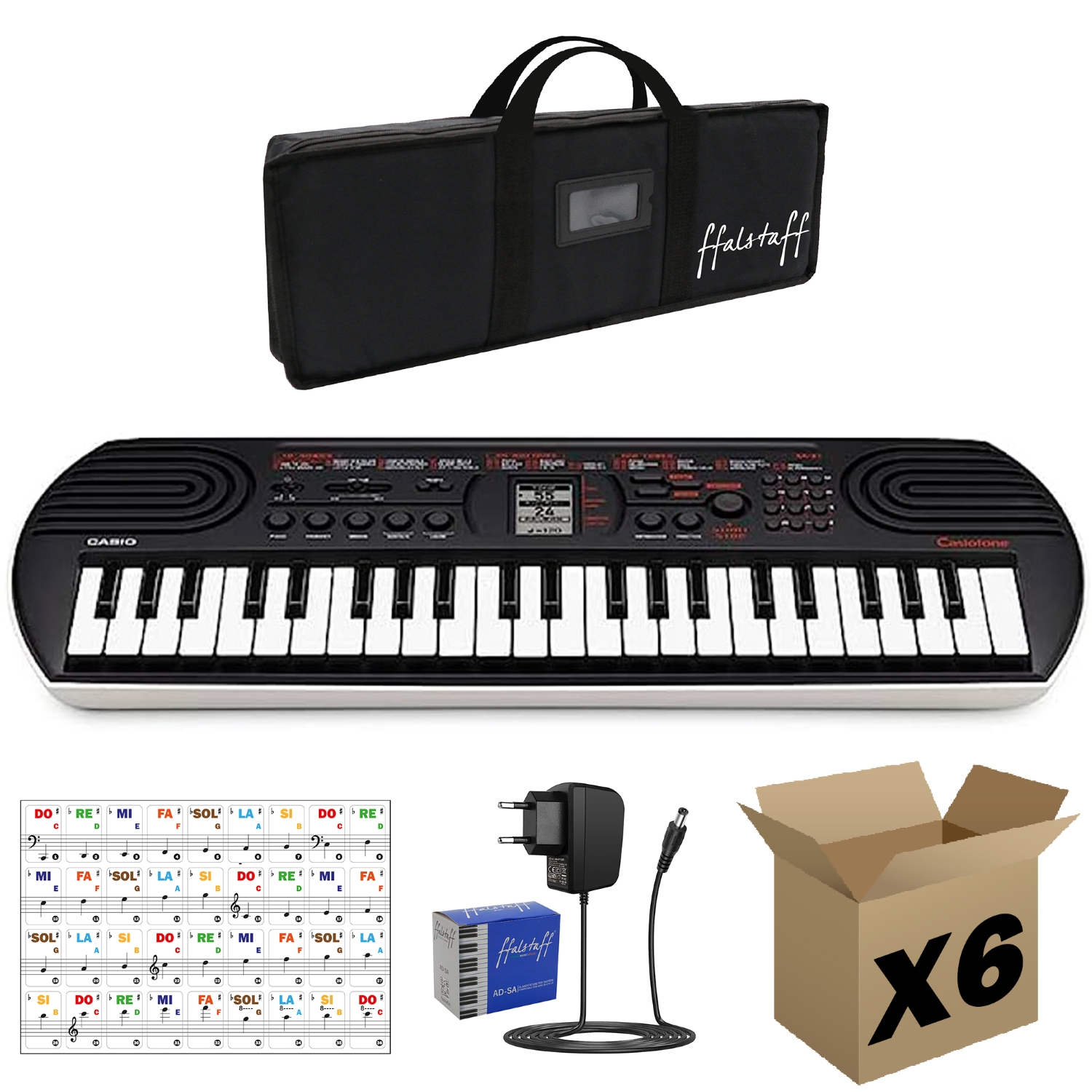 CASIO SA81, Borsa con Imbottitura 5 mm, Alimentatore e Adesivi 6 pezzi