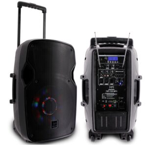 Diffusore Trolley 400W Ricaricabile Woofer da 12' con sistema LED, Display LCD, Player Mp3 (USB/SD), Radio FM, Caricatore USB, Telecomando, 2 Radiomicrofoni, Echo e TalkBack