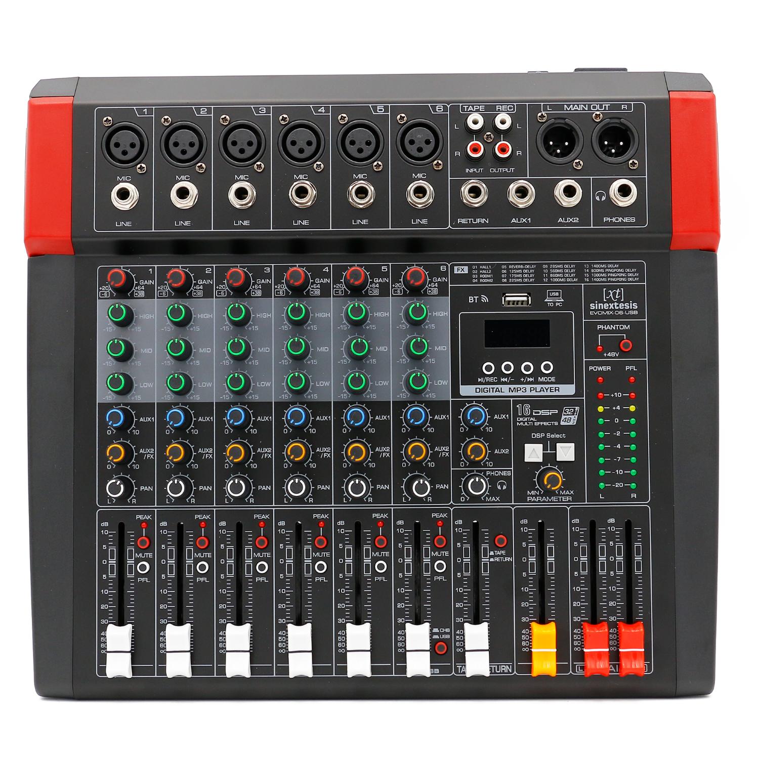 Mixer/Scheda Audio 6 canali, multieffetto DSP, interfaccia USB, lettore Mp3, Bluetooth