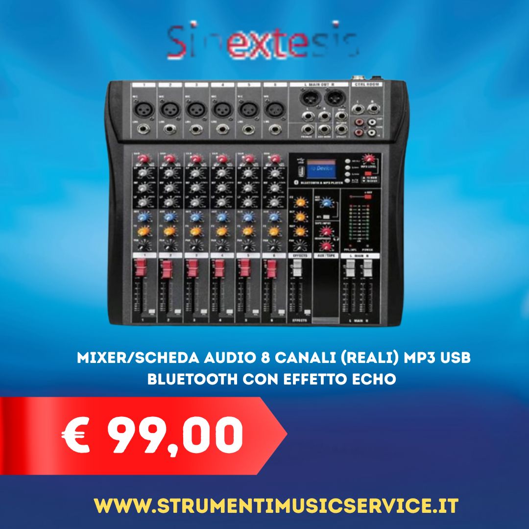 Mixer/Scheda Audio 6 canali (reali) MP3 USB Bluetooth con Effetto Echo