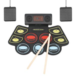 Batteria Elettronica Stereo Portatile con 9 Pad e 2 Pedali (Ricaricabile)