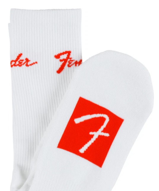 Fender Logo Stompsock, Large Logo Fender Calzini da palco studio palestra Bianco