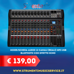 Mixer/Scheda Audio 12 canali (reali) MP3 USB Bluetooth con Effetto Echo