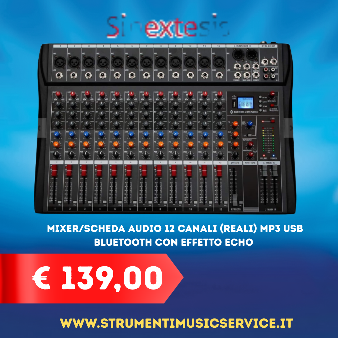 Mixer/Scheda Audio 12 canali (reali) MP3 USB Bluetooth con Effetto Echo